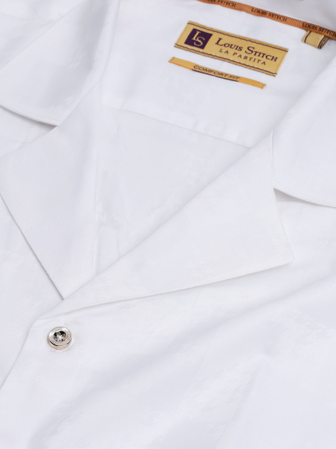 Regular Fit Cuban Collar Abstract White Shirt For Men
