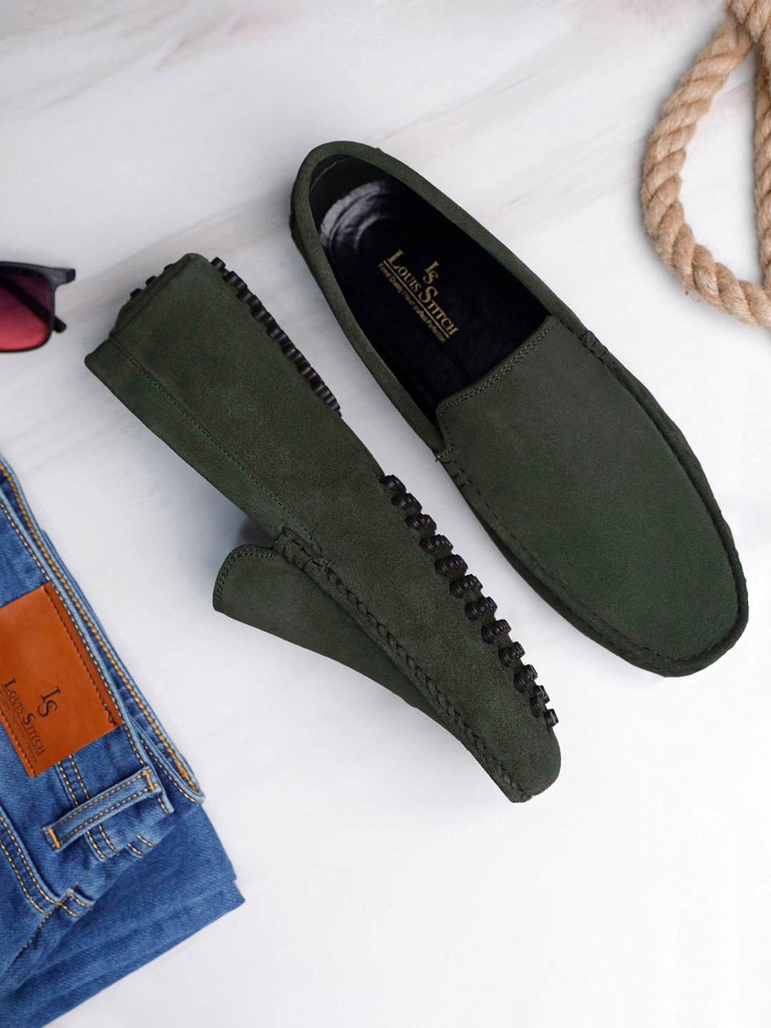 Seaweed Green Handmade Italian Suede Leather Penny Loafers