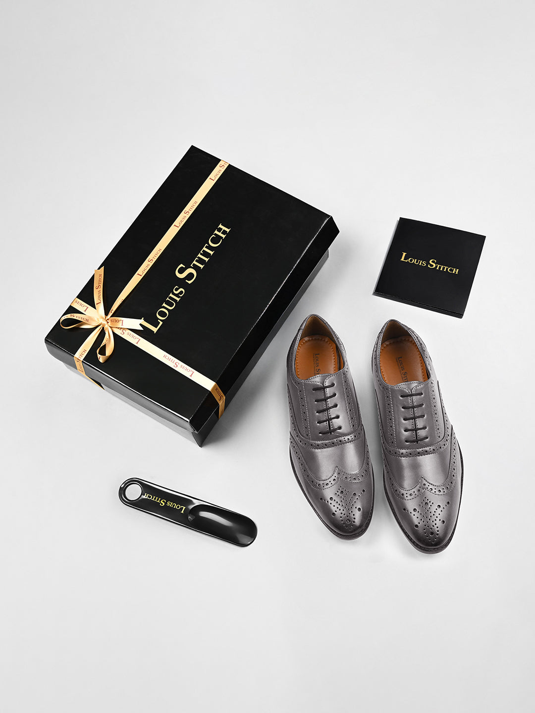 Ash Grey Wingtip Brogue Style Comfortable Formal Lace Up Shoes