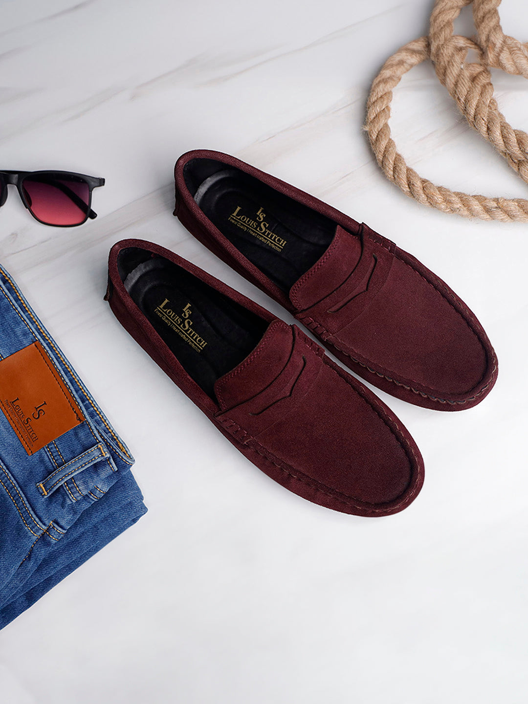 Rosewood Handmade Italian Suede Leather Penny Loafers