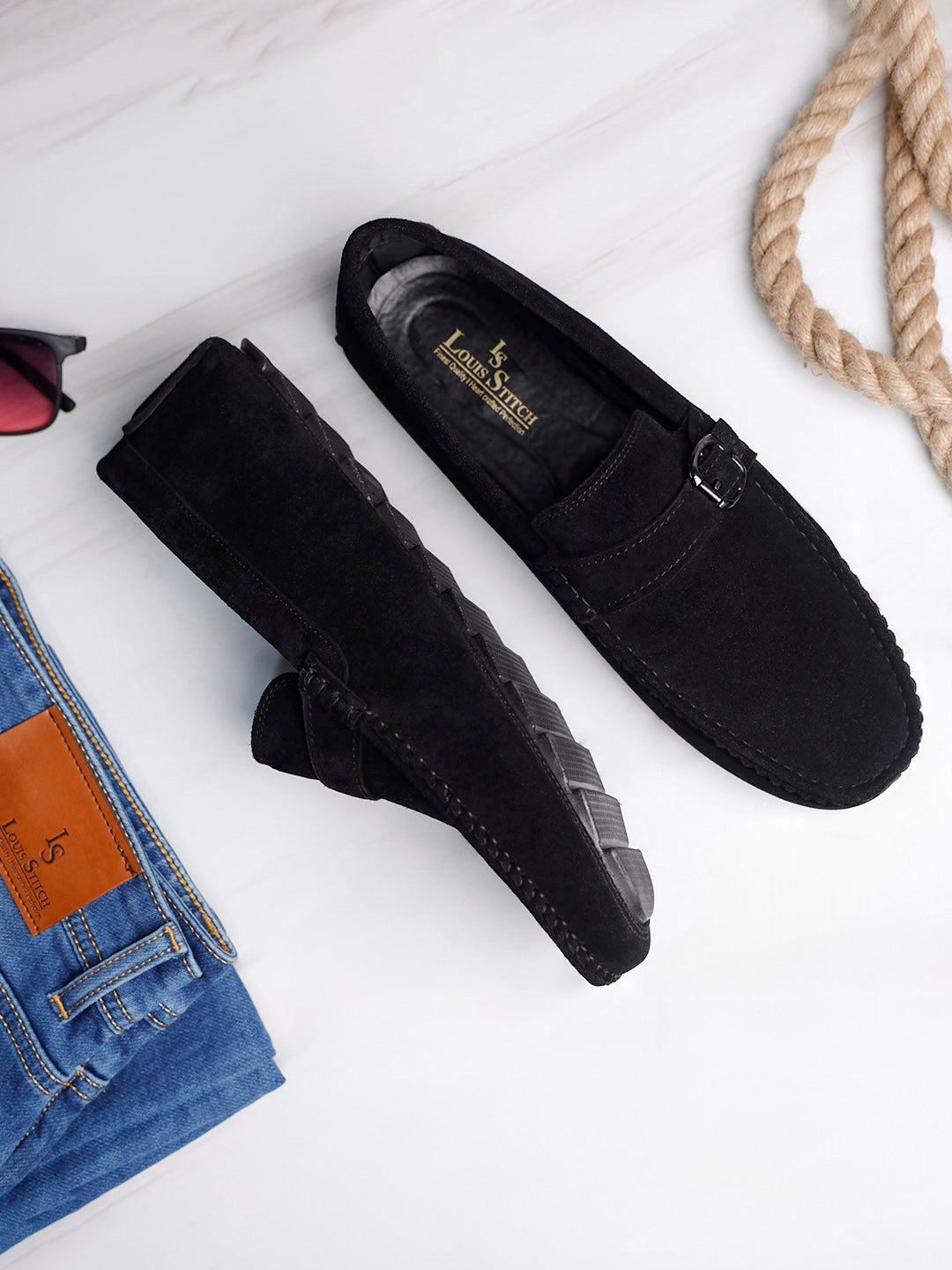 Jet Black Handmade Italian Suede Leather Penny Loafers