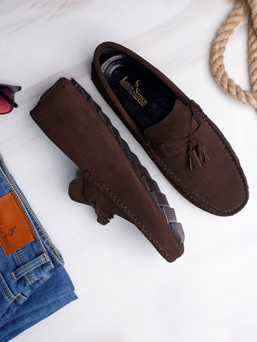 Brunette Brown Handmade Italian Suede Leather Penny Tassel Loafers