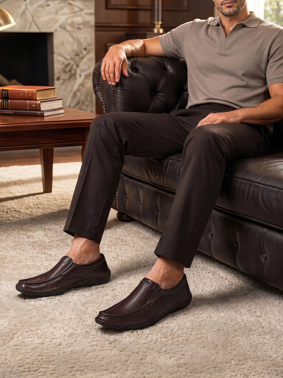 Brunette Brown Genuine Leather Ultra Lightweight Slip-On Shoes