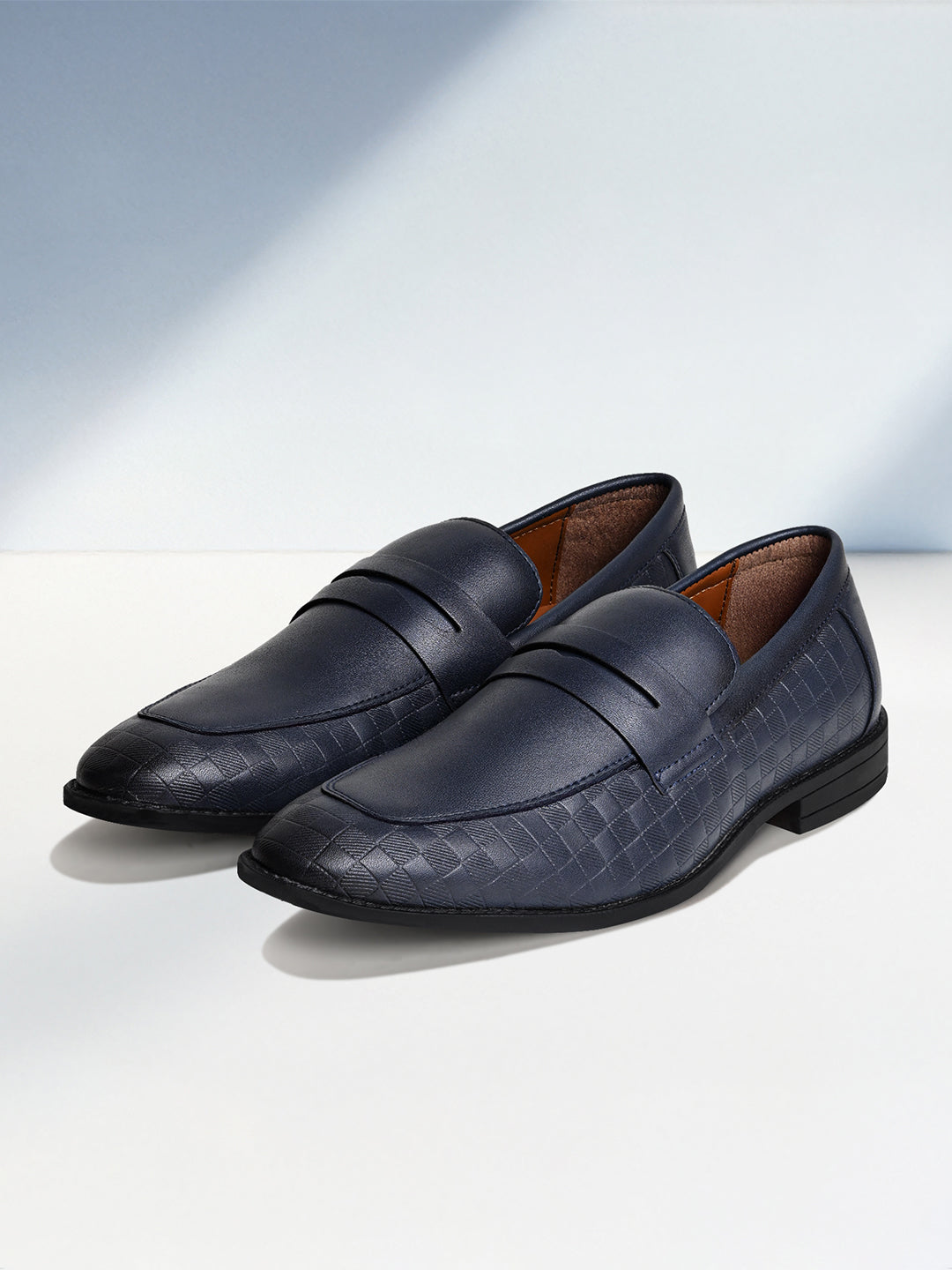 Federal Blue Handcrafted Embossed Moccasins Slipon