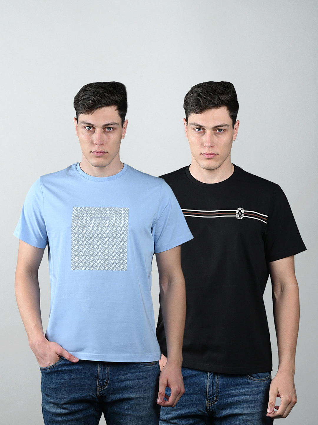 Men's Super Combed Cotton Regular Fit Pack of 2 Roundneck T-shirts