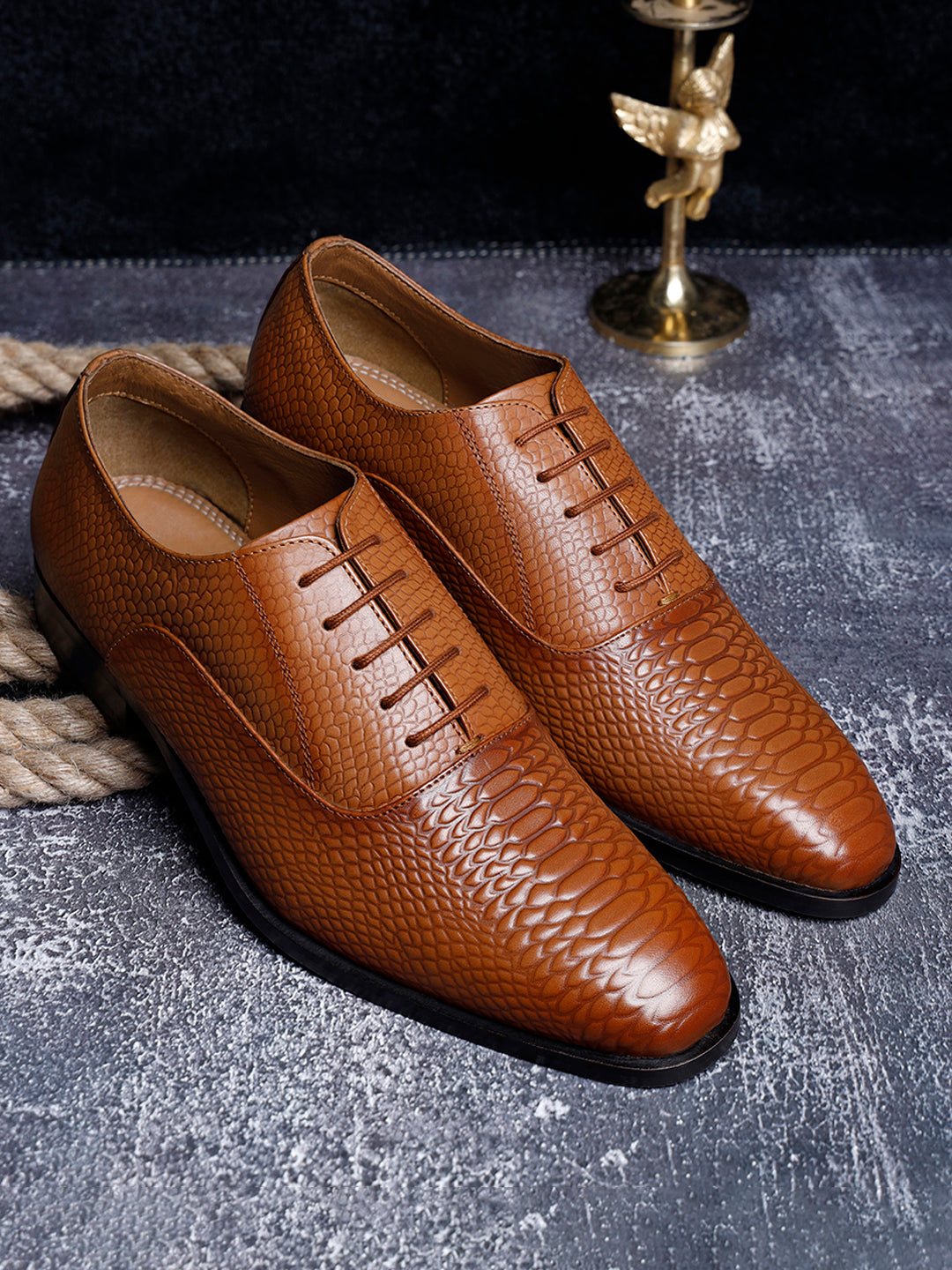 Russwet Tan Handmade Premium Italian Leather Derby Shoes