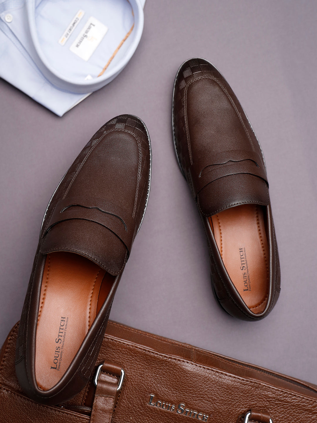 Brunette Brown Embossed Moccasins Slipons