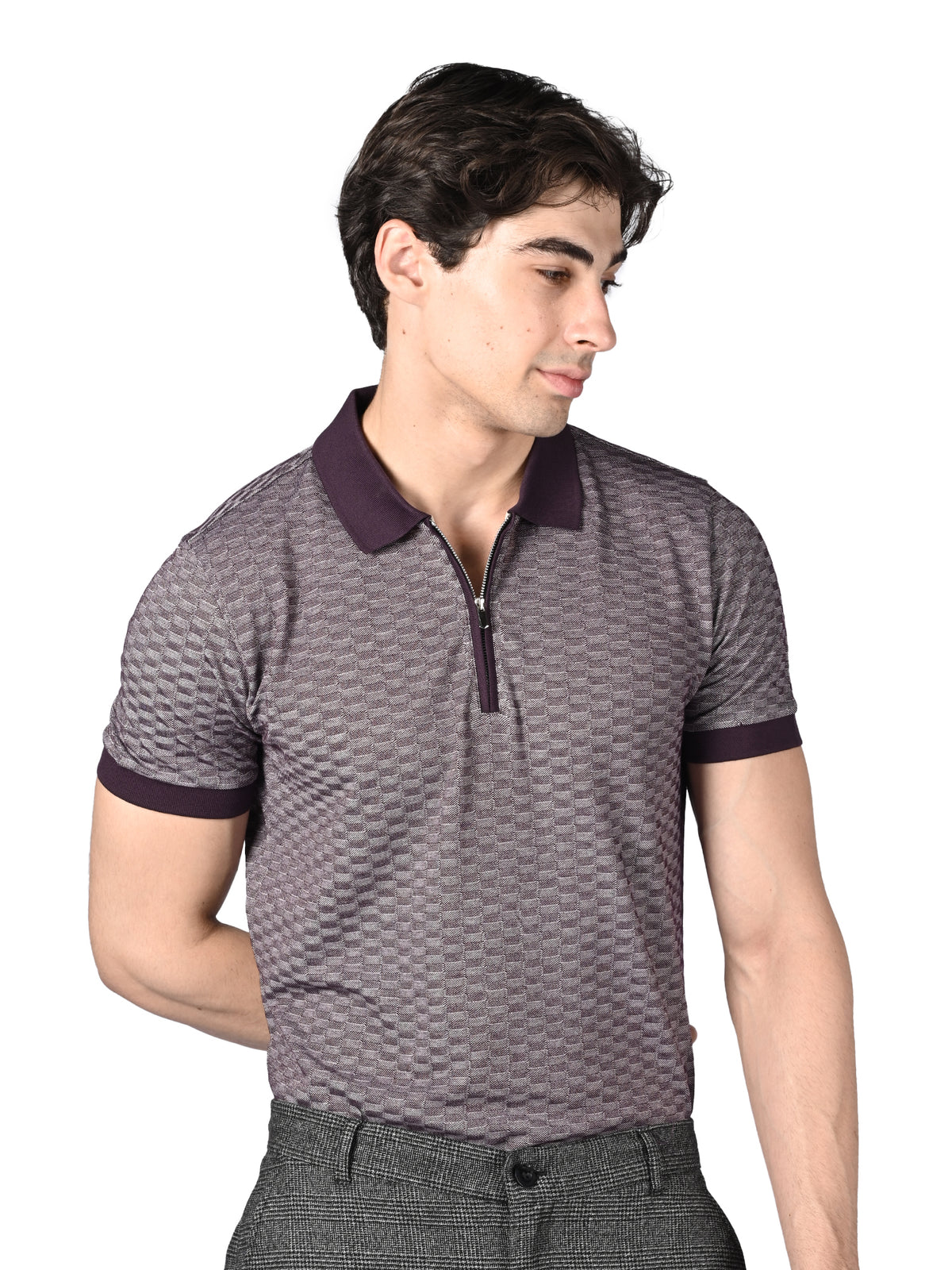 Signature Regular Fit Purple Zippered Polo T-shirt