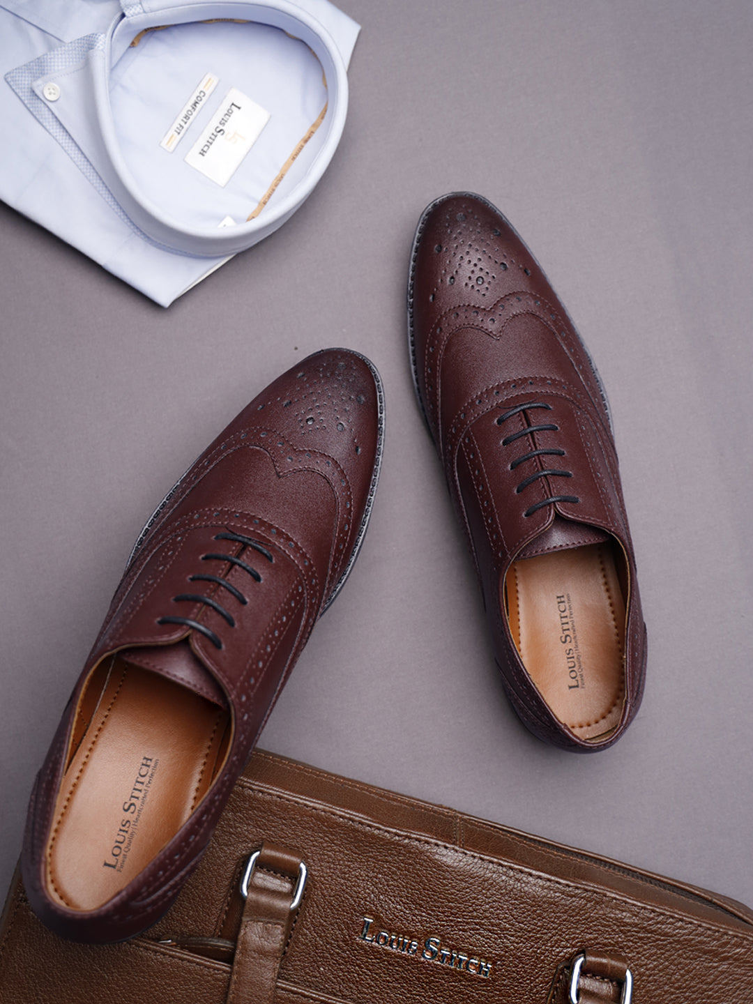 Rosewood Wingtip Brogue Style Comfortable Formal Lace Up Shoes