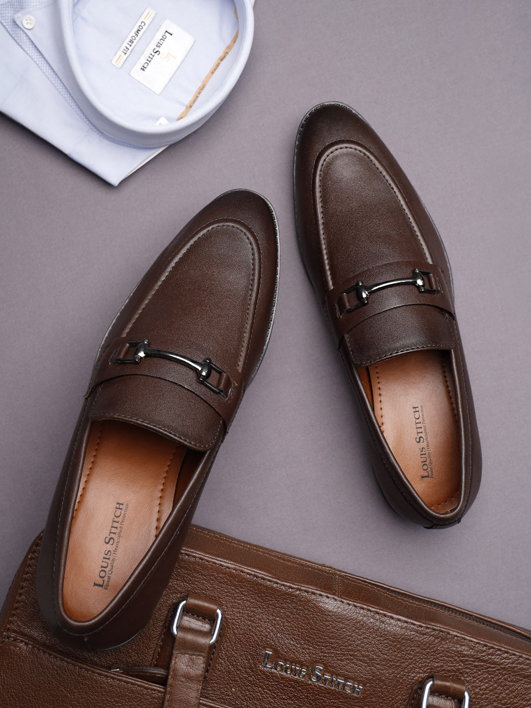 Brunette Brown Shoes Slipon Style Comfortable Moccasins with Buckle