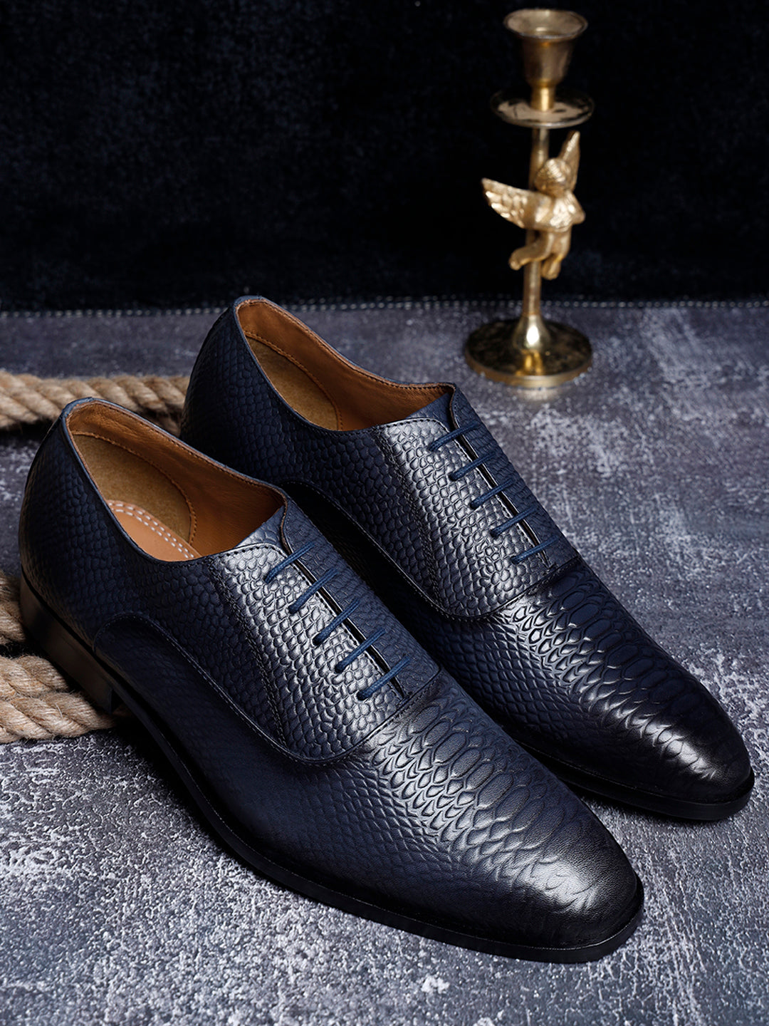 Federal Blue Handmade Premium Italian Leather Derby Shoes