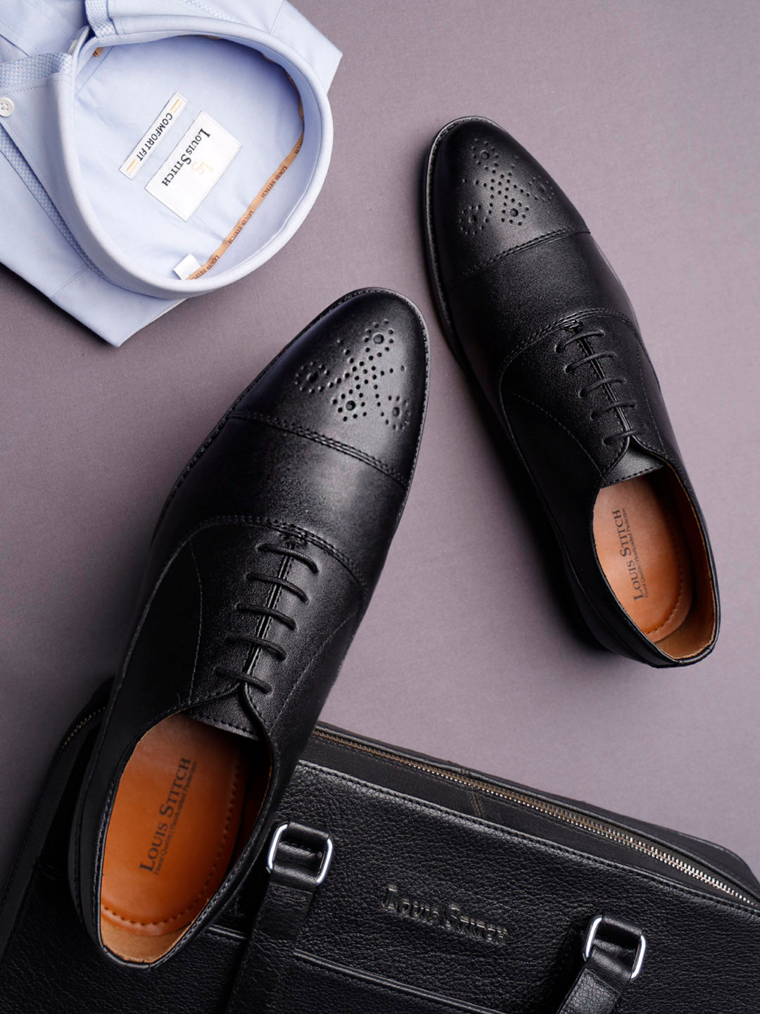 Obsidian Black Captoe Style Comfortable Laceups Shoes