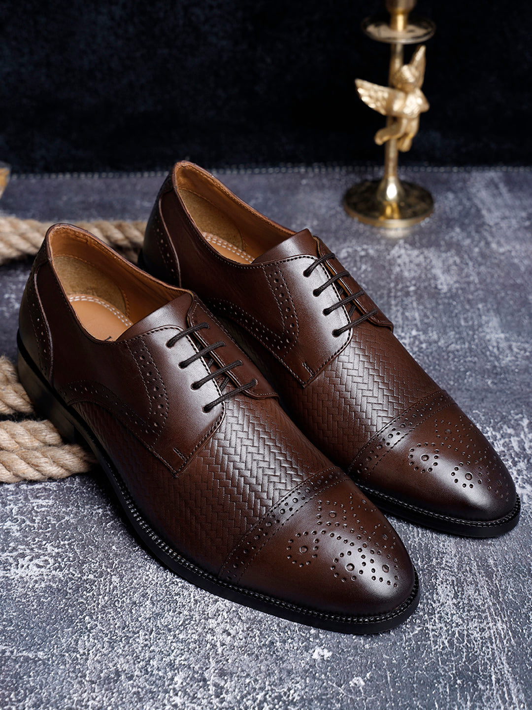 Brunette Brown Handmade Premium Italian Leather Weaved Oxfords