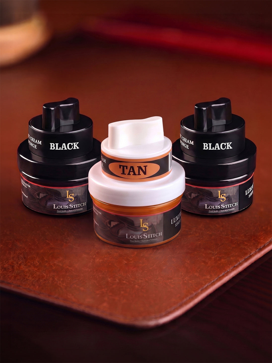 Black and Tan Leather Shoe Cream with Applicator For Leather items