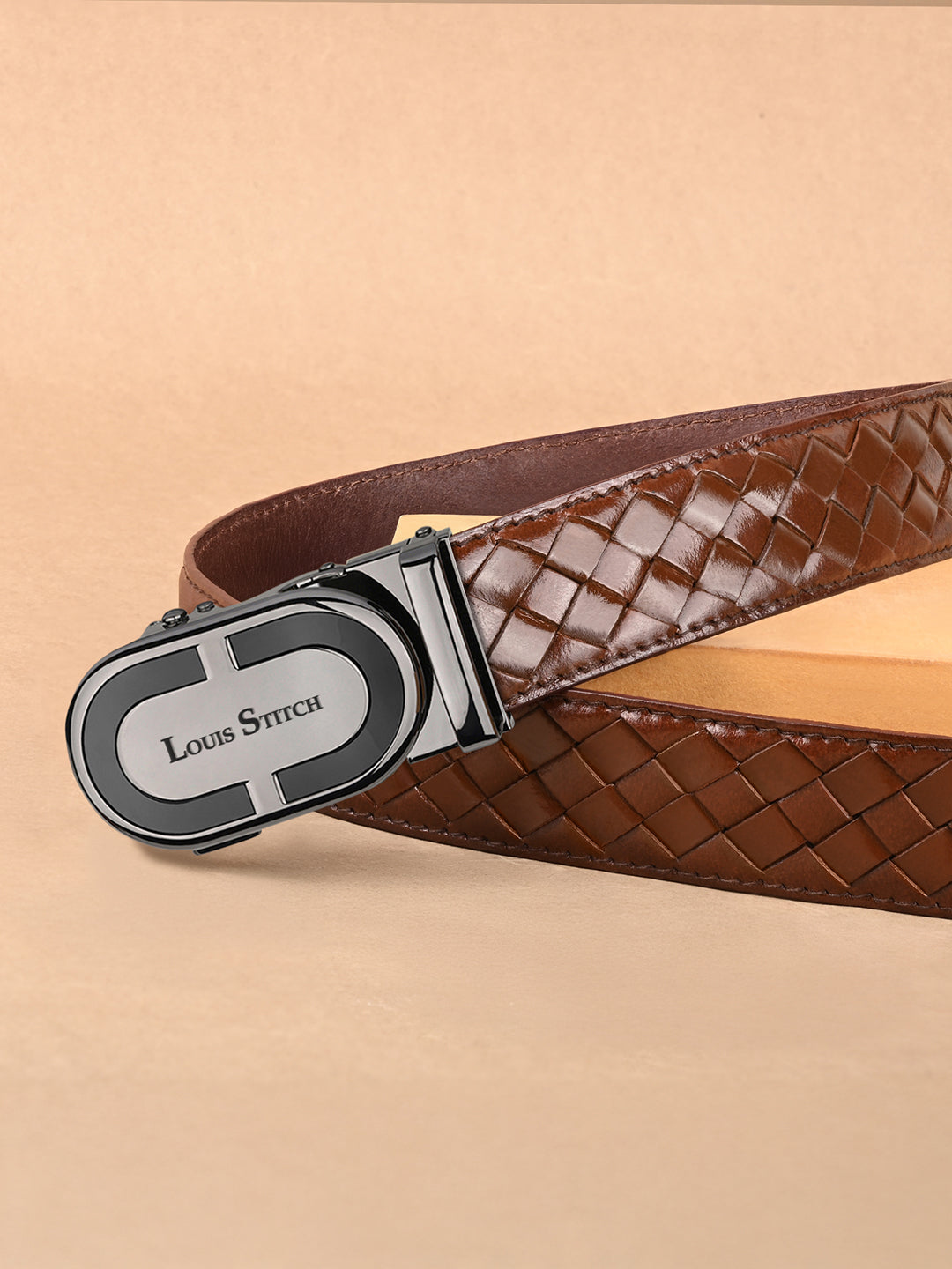 Premium VT Leather Men's Gunmetal Black Buckle Auto Lock Belt