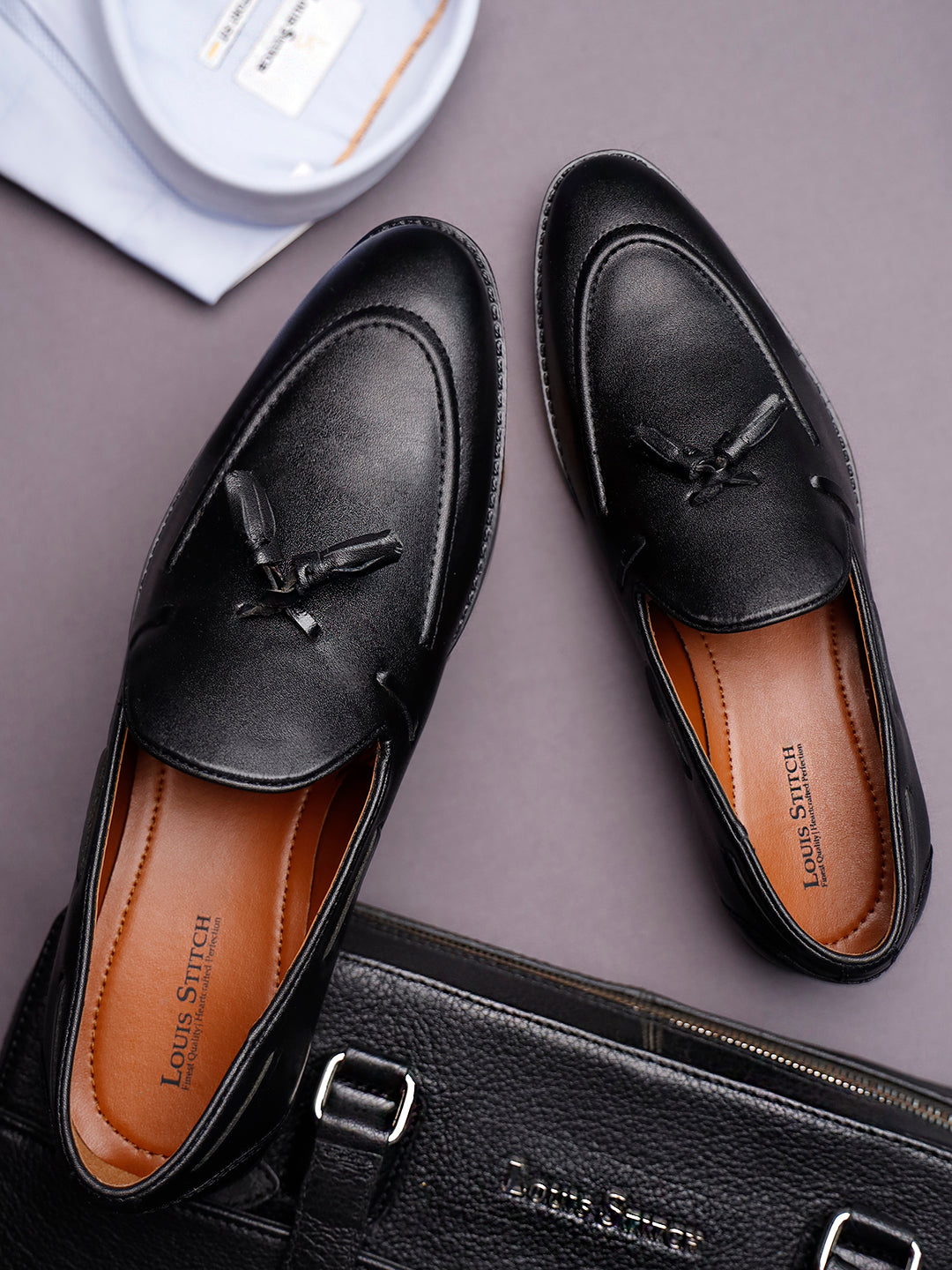 Jet Black Handcrafted Tassel Moccasins Slipons