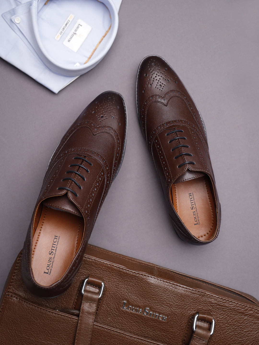 Brunette Brown Wingtip Brogue Style Comfortable Formal Lace Up Shoes