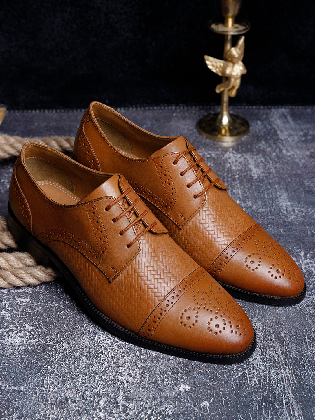 Russet Tan Handmade Premium Italian Leather Weaved Oxfords
