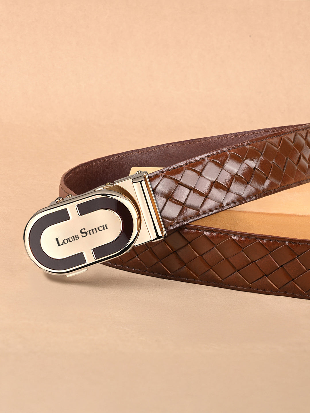 Premium VT Leather Men's Golden Buckle Auto Lock Belt
