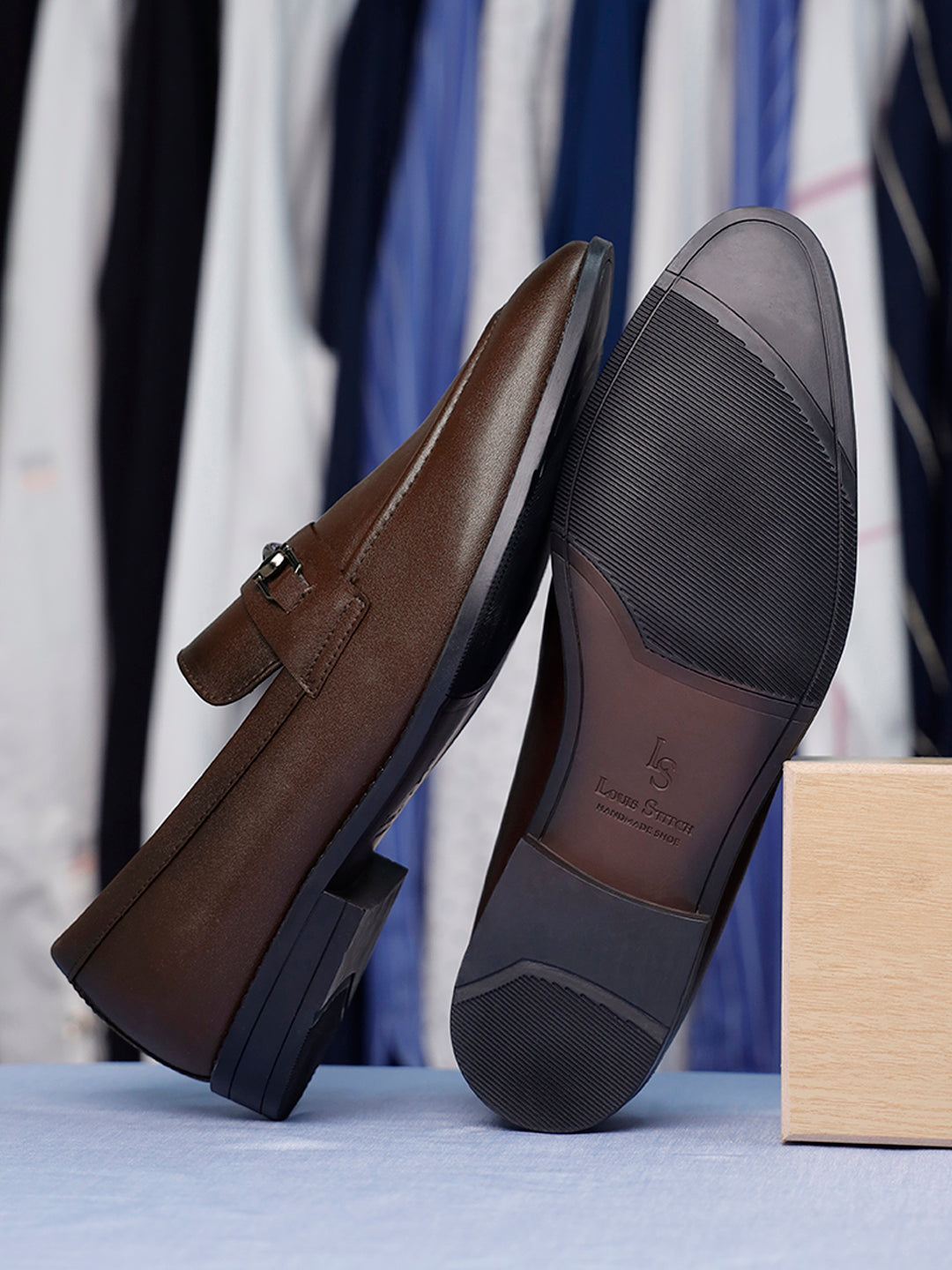 Brunette Brown Shoes Slipon Style Comfortable Moccasins with Buckle