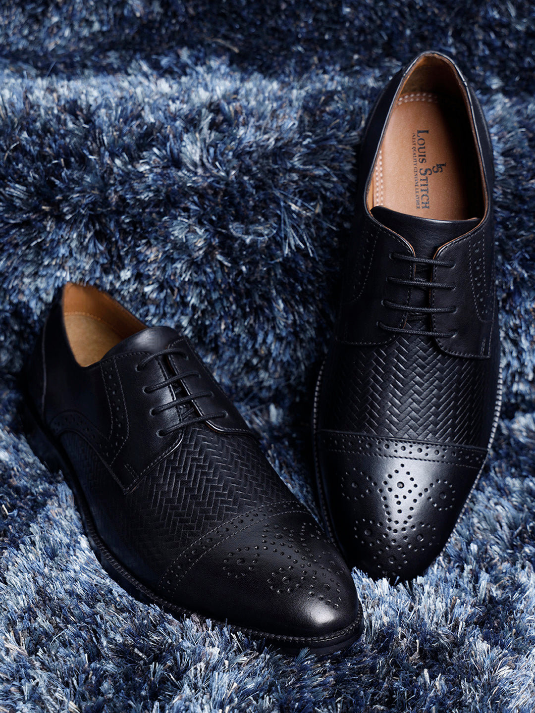 Jet Black Handmade Premium Italian Leather Weaved Oxfords