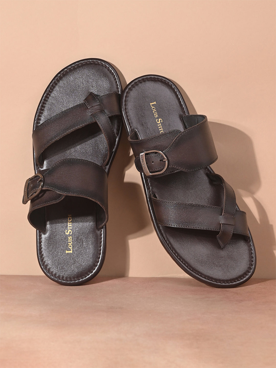 Brunette Brown Lightweight Open Toe Leather Sandal with Adjustable Buckle