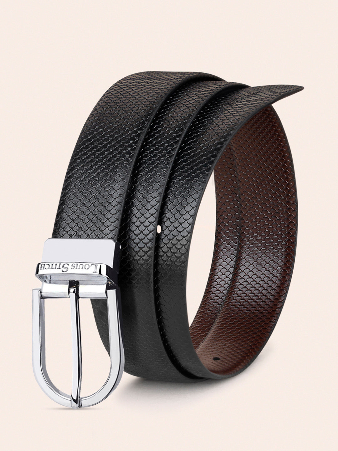 Men's Black & Brown Formal Italian Leather Reversible Belt For Men