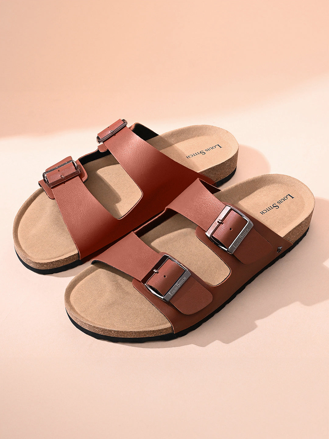 Tan Lightweight Open Toe Double Strap Slip-on Cork Sandal