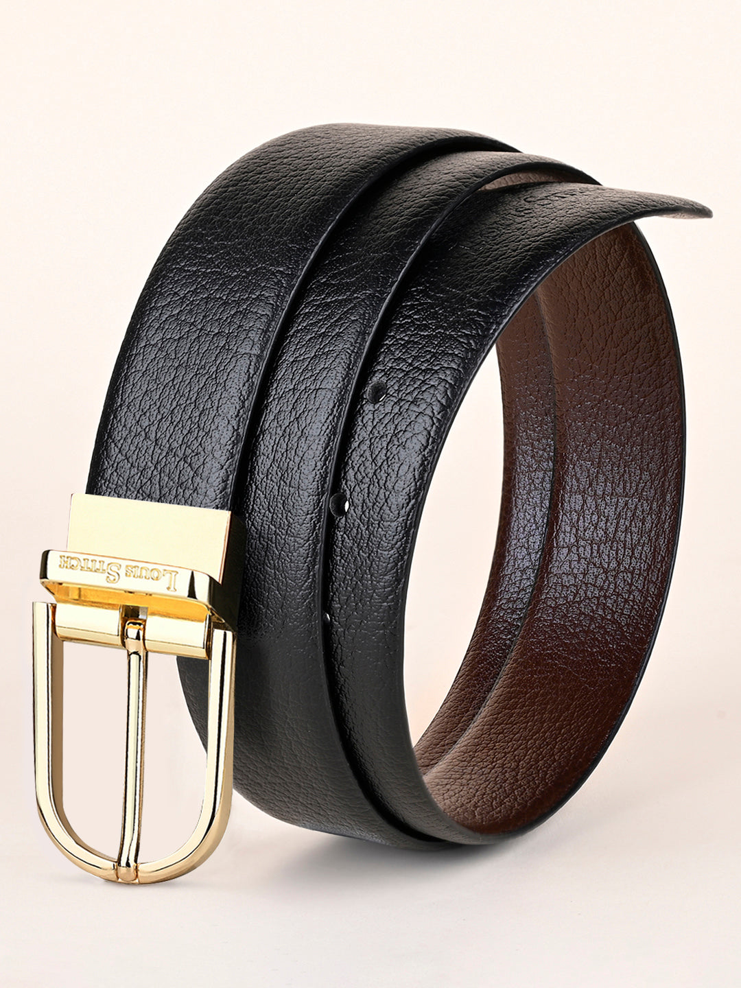 Men's Black & Brown Formal Italian Leather Reversible Belt For Men