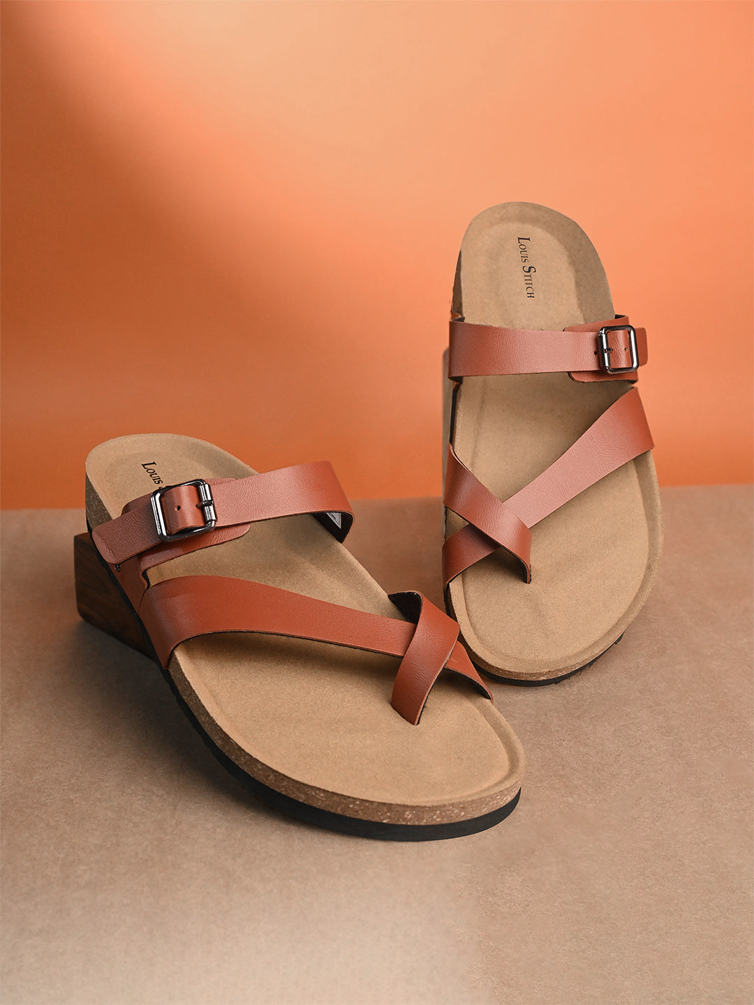 Tan Lightweight Open Toe ring Slip-on Cork Sandal