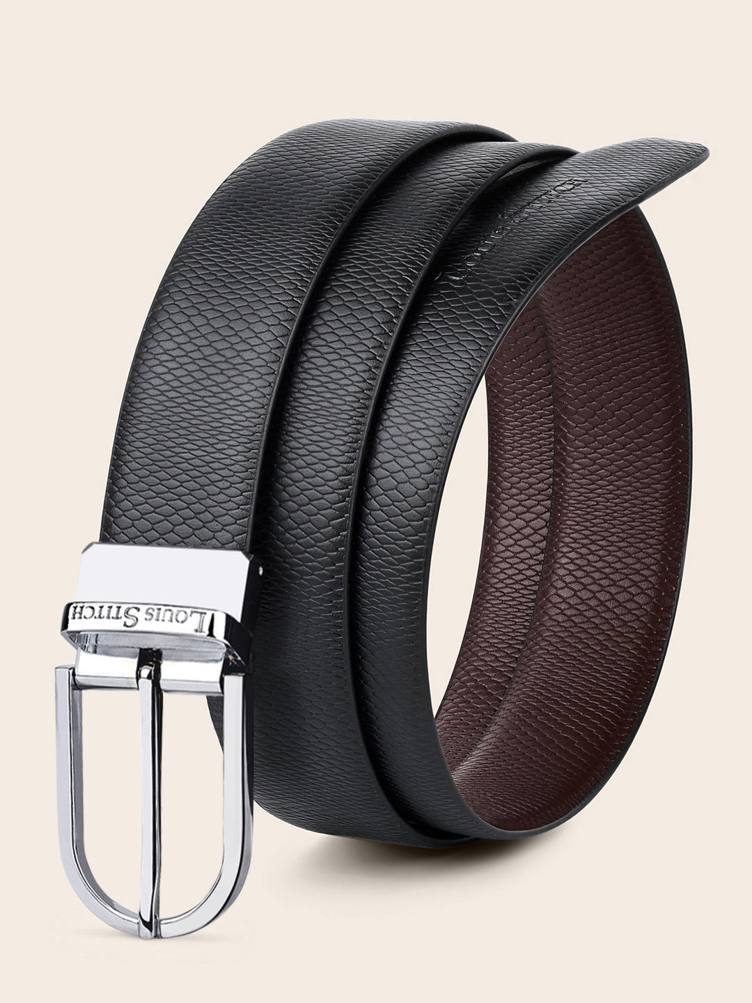 Men's Black & Brown Formal Italian Leather Reversible Belt For Men
