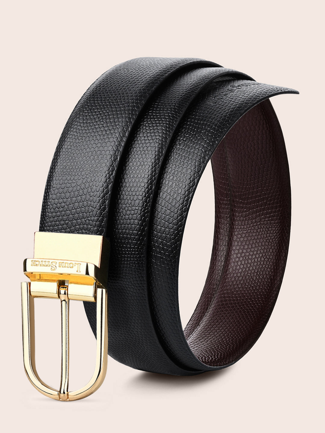 Men's Black & Brown Formal Italian Leather Reversible Belt For Men