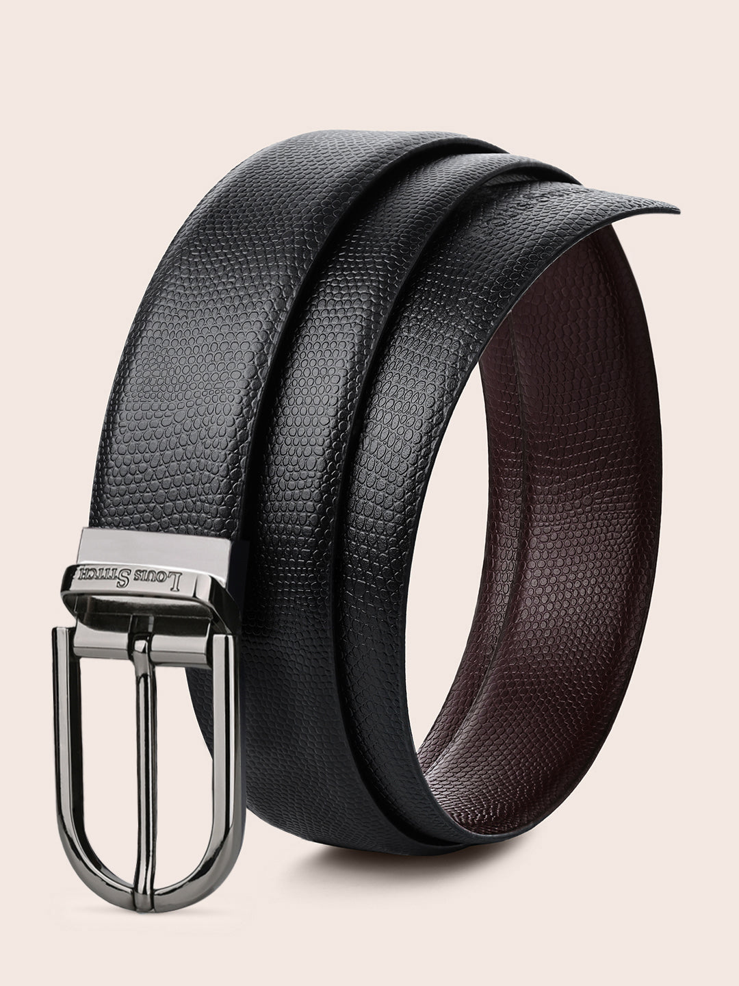 Men's Black & Brown Formal Italian Leather Reversible Belt For Men