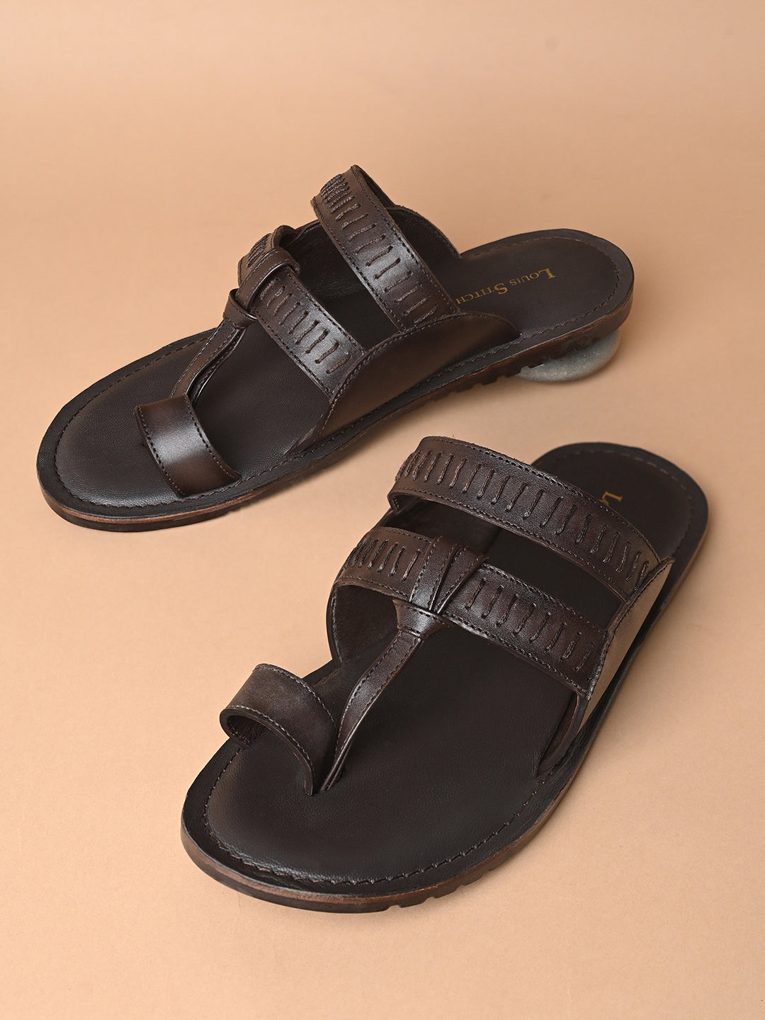 Brunette Brown Kolhapuri Style Lightweight Toe Ring Leather Sandal