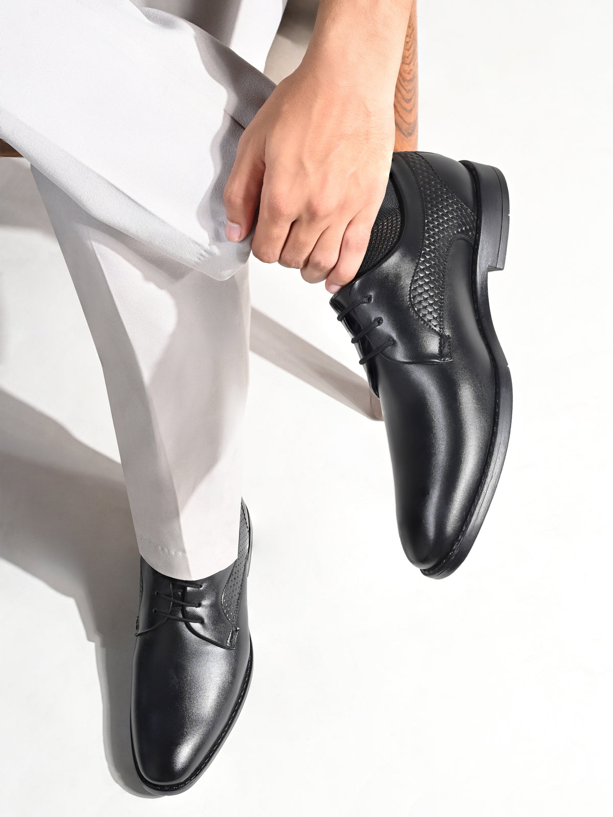 Jet Black Formal Derby Lace-Up Shoes