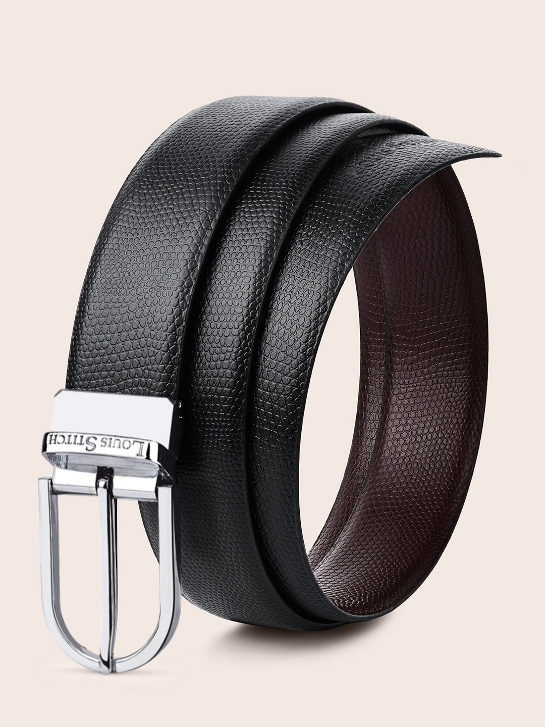 Men's Black & Brown Formal Italian Leather Reversible Belt For Men