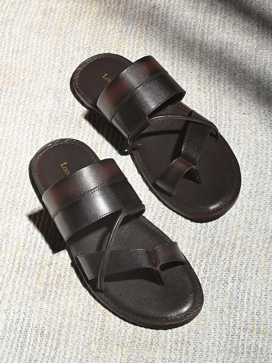 Brown and Black Open Toe Style Lightweight Toe Ring Leather Sandal