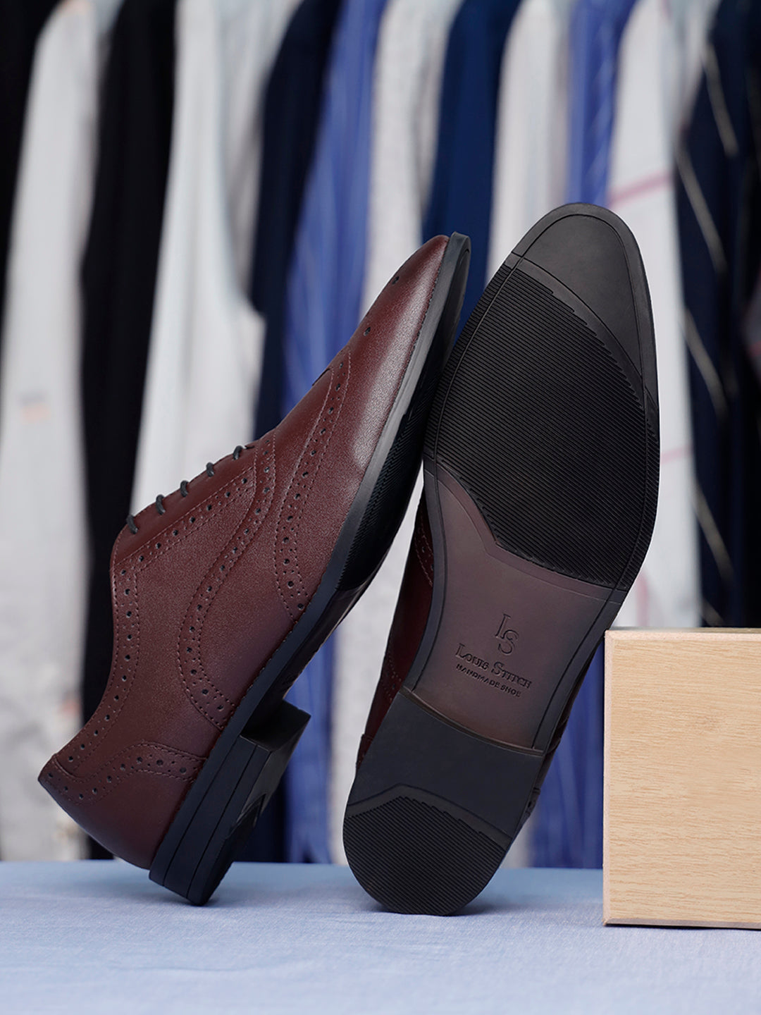 Rosewood Wingtip Brogue Style Comfortable Formal Lace Up Shoes