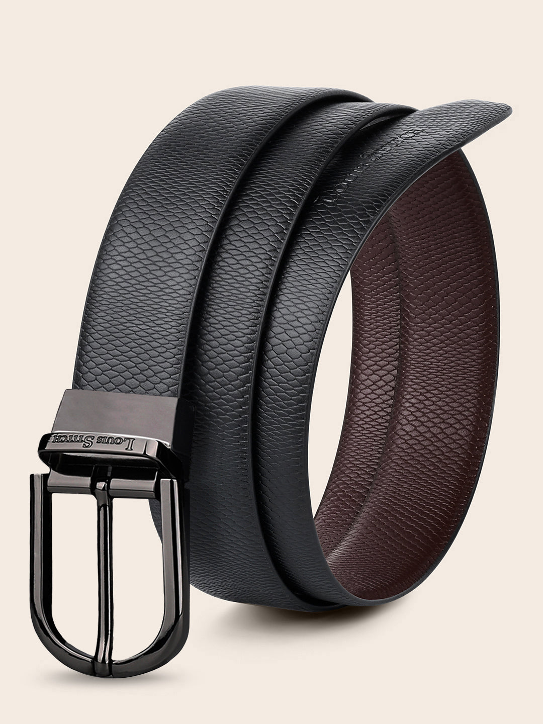 Men's Black & Brown Formal Italian Leather Reversible Belt For Men