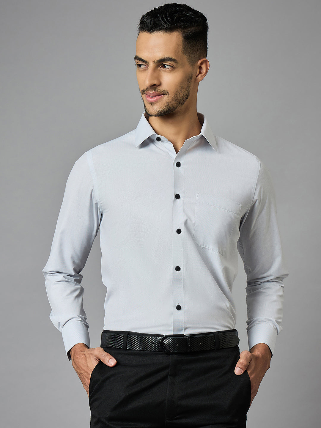 Men's Grey Full Sleeves Regular Fit Formal Shirt