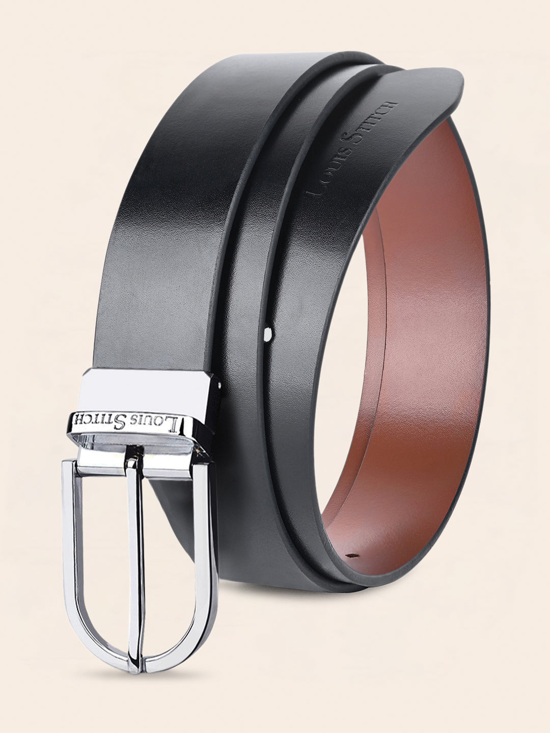 Men's Black & Brown Formal Italian Leather Reversible Belt For Men