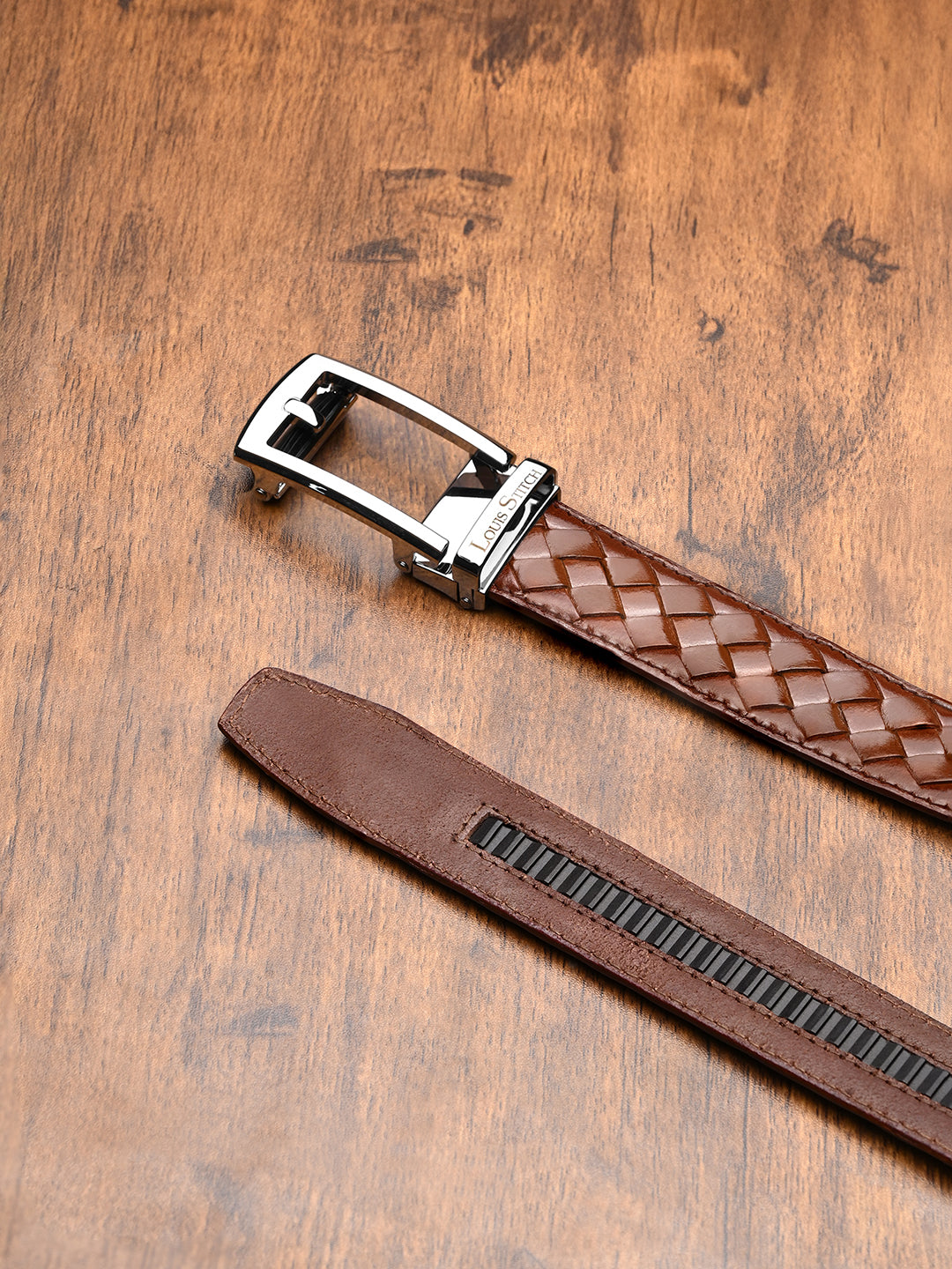 Premium VT Leather Men's Chrome Buckle Auto Lock Belt