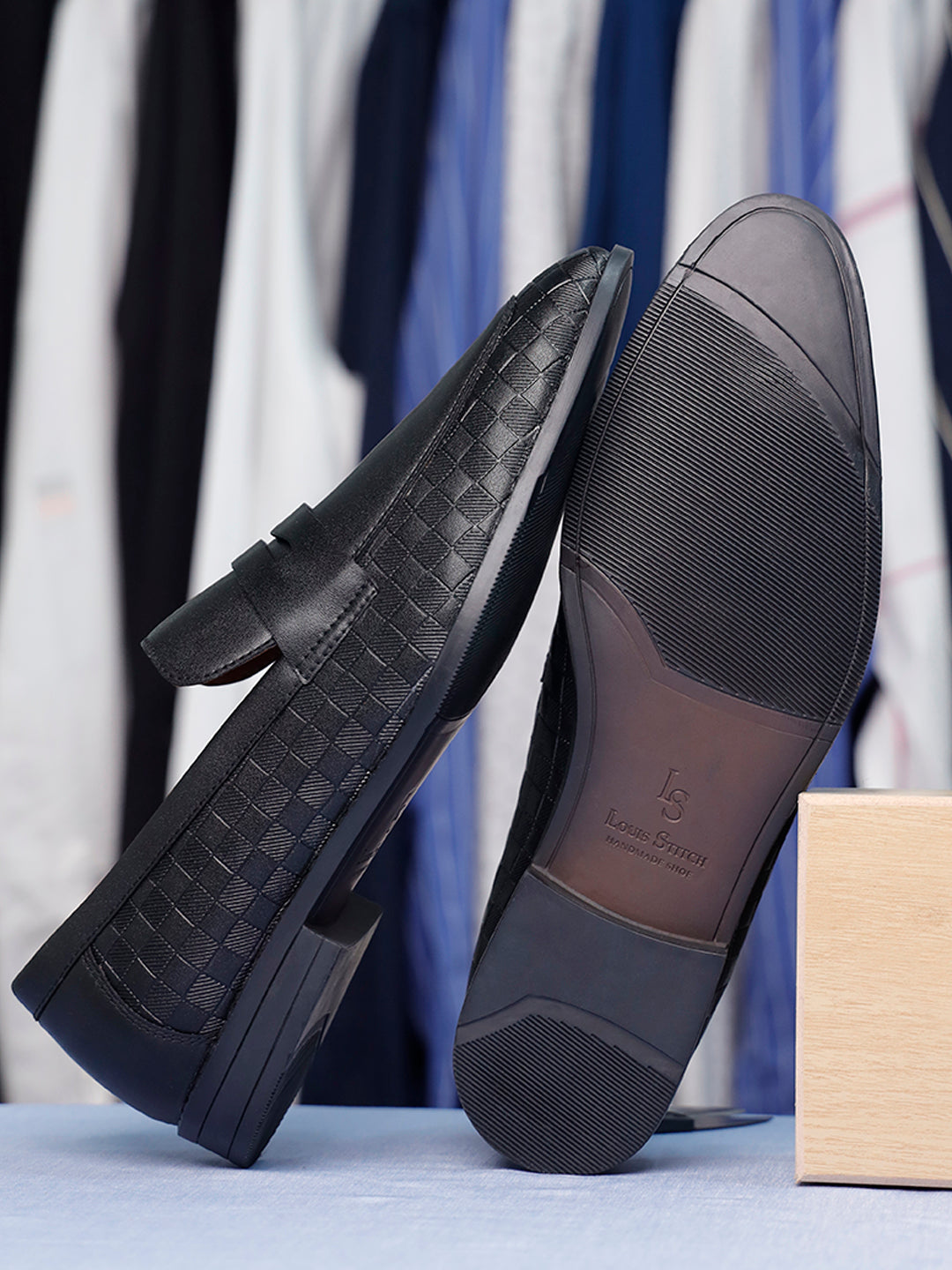 Jet Black Handcrafted Embossed Moccasins Slipons