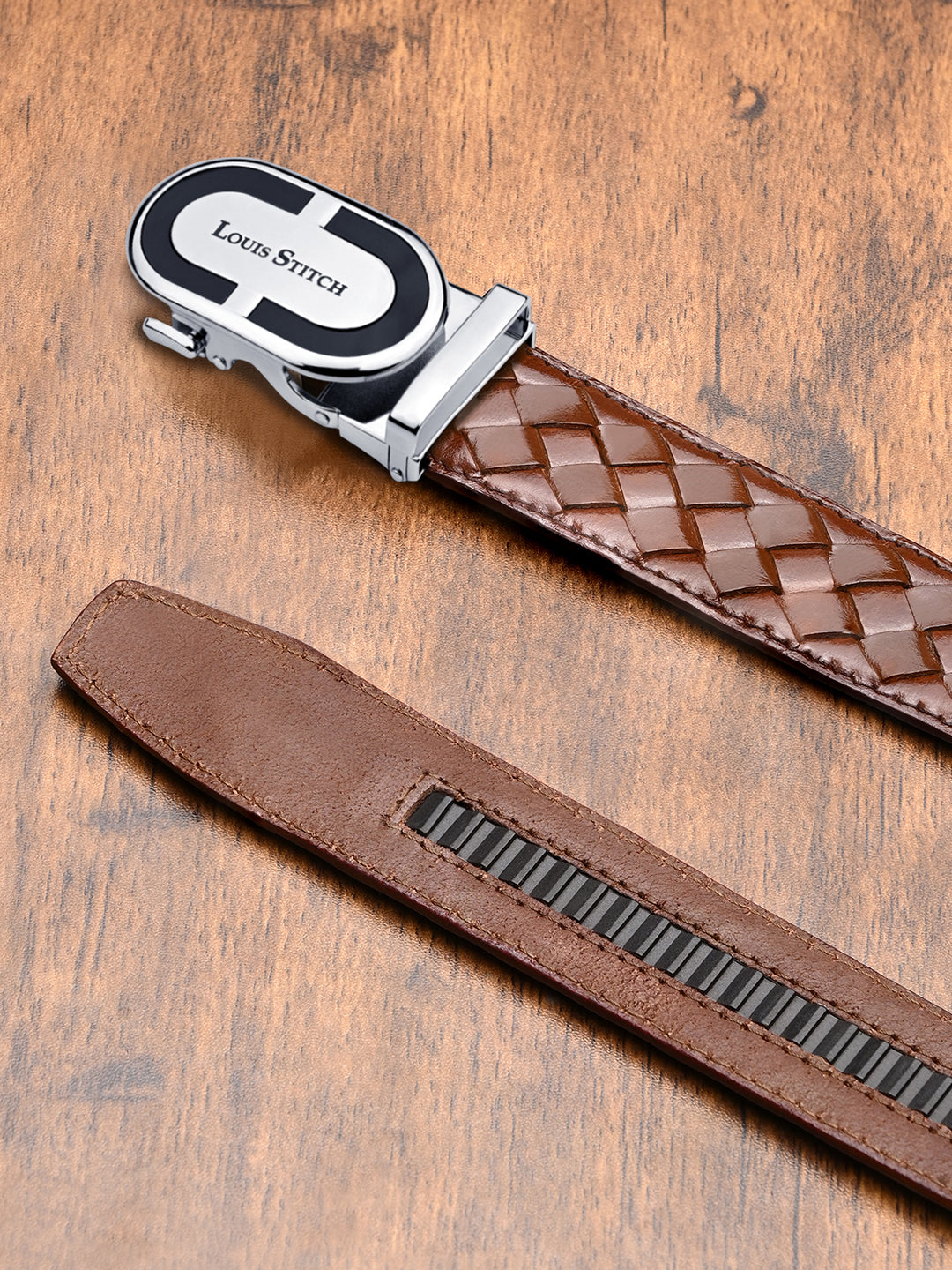 Premium VT Leather Men's Chrome Buckle Auto Lock Belt