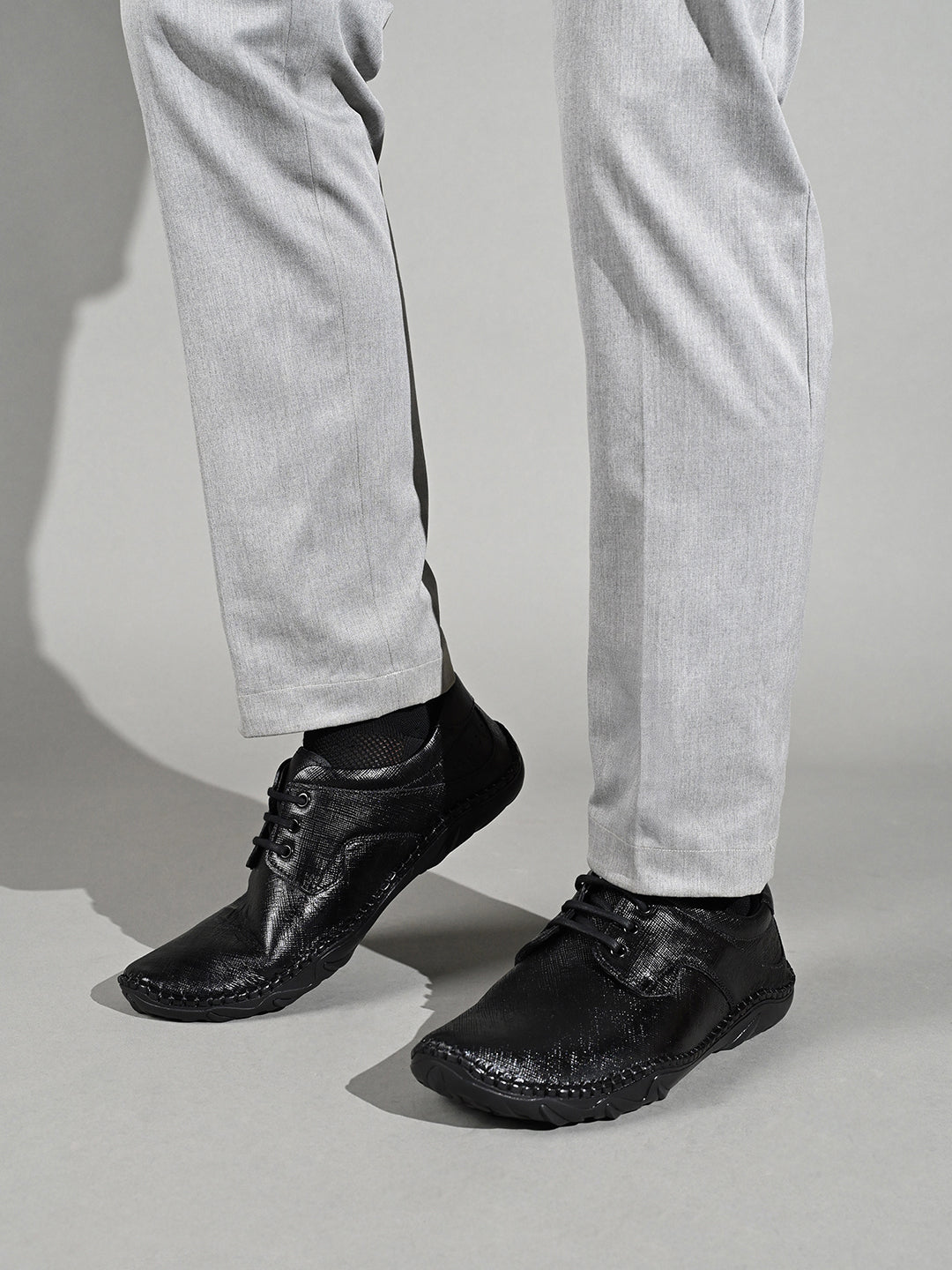 Obsidian Black Safiano Leather Ultra Lightweight Derby Shoes