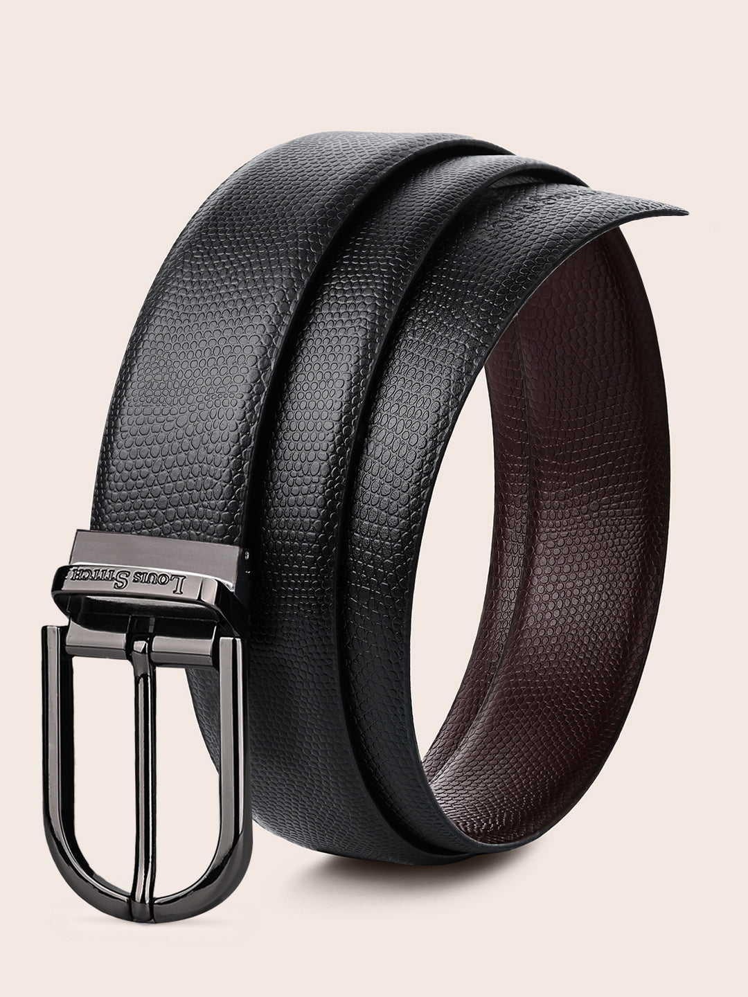 Men's Black & Brown Formal Italian Leather Reversible Belt For Men