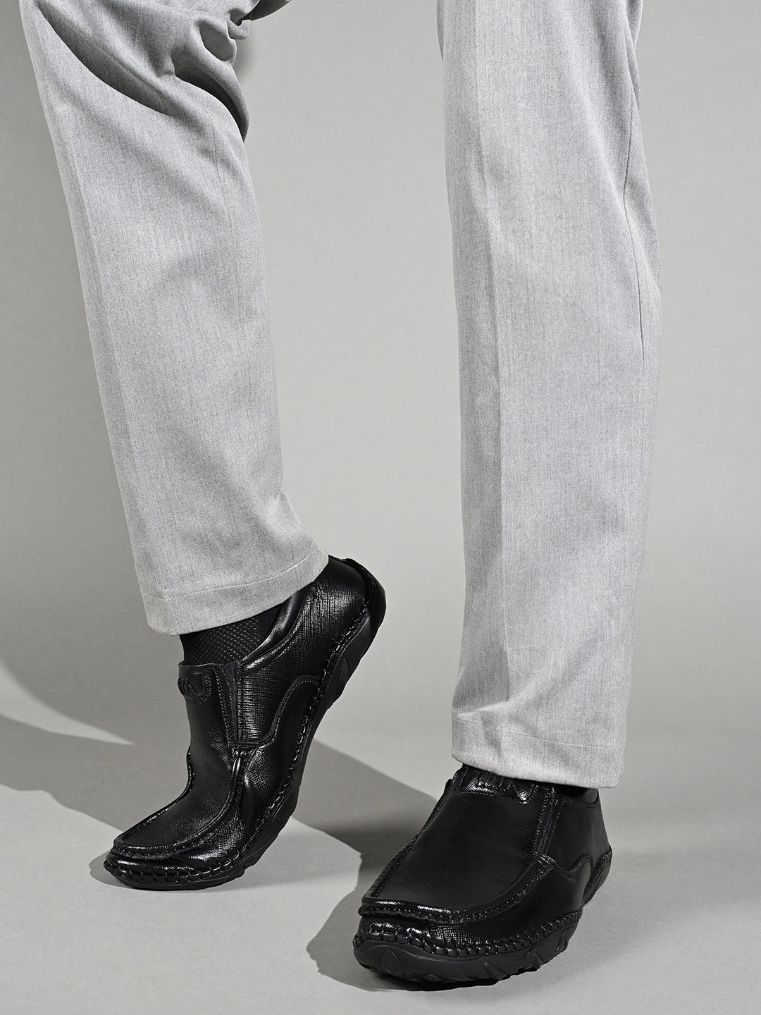 Jet Black Safiano Leather Ultra Lightweight Slip-On Shoes