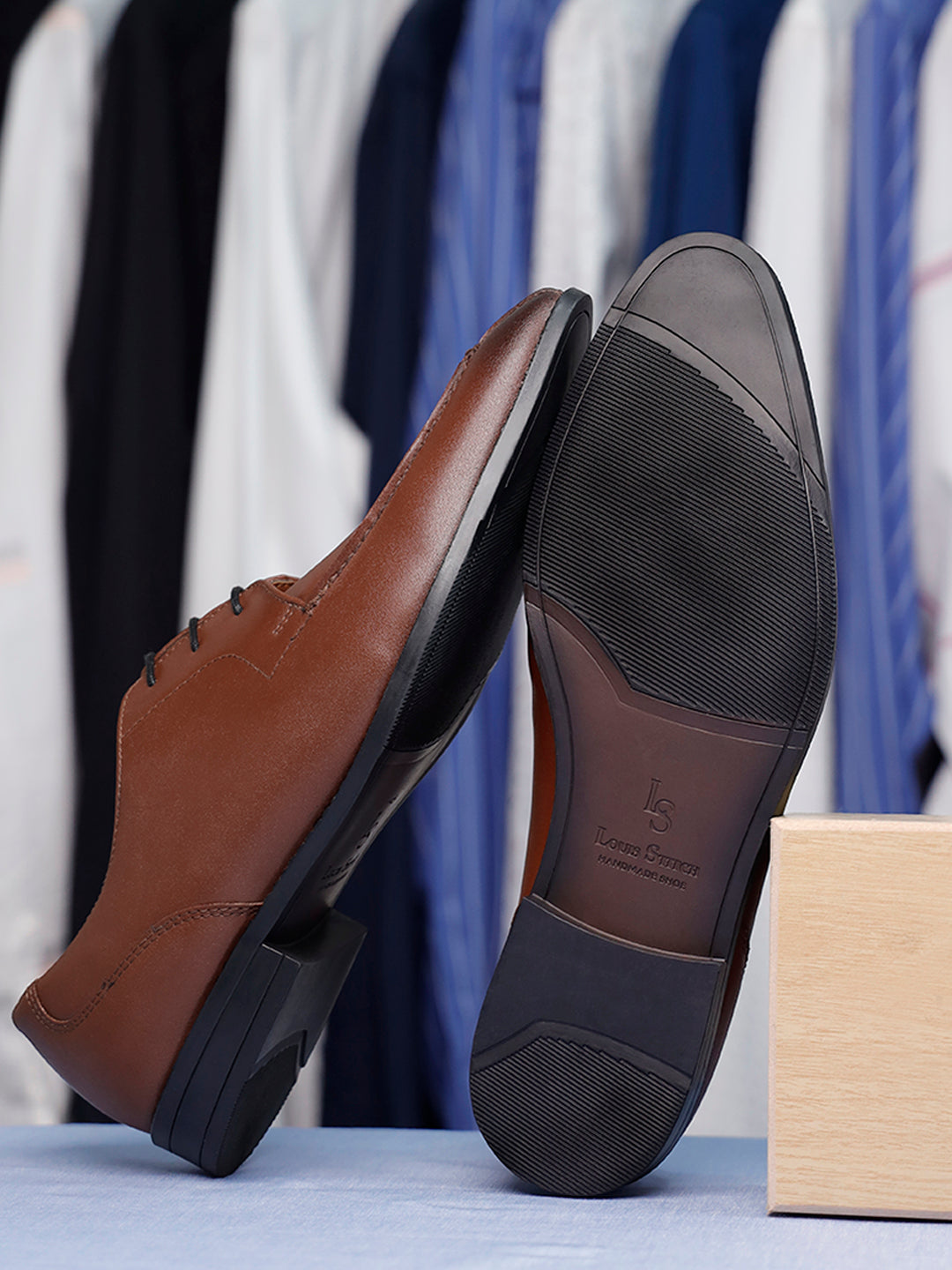 Tan Handcrafted Derby Laceups Shoes