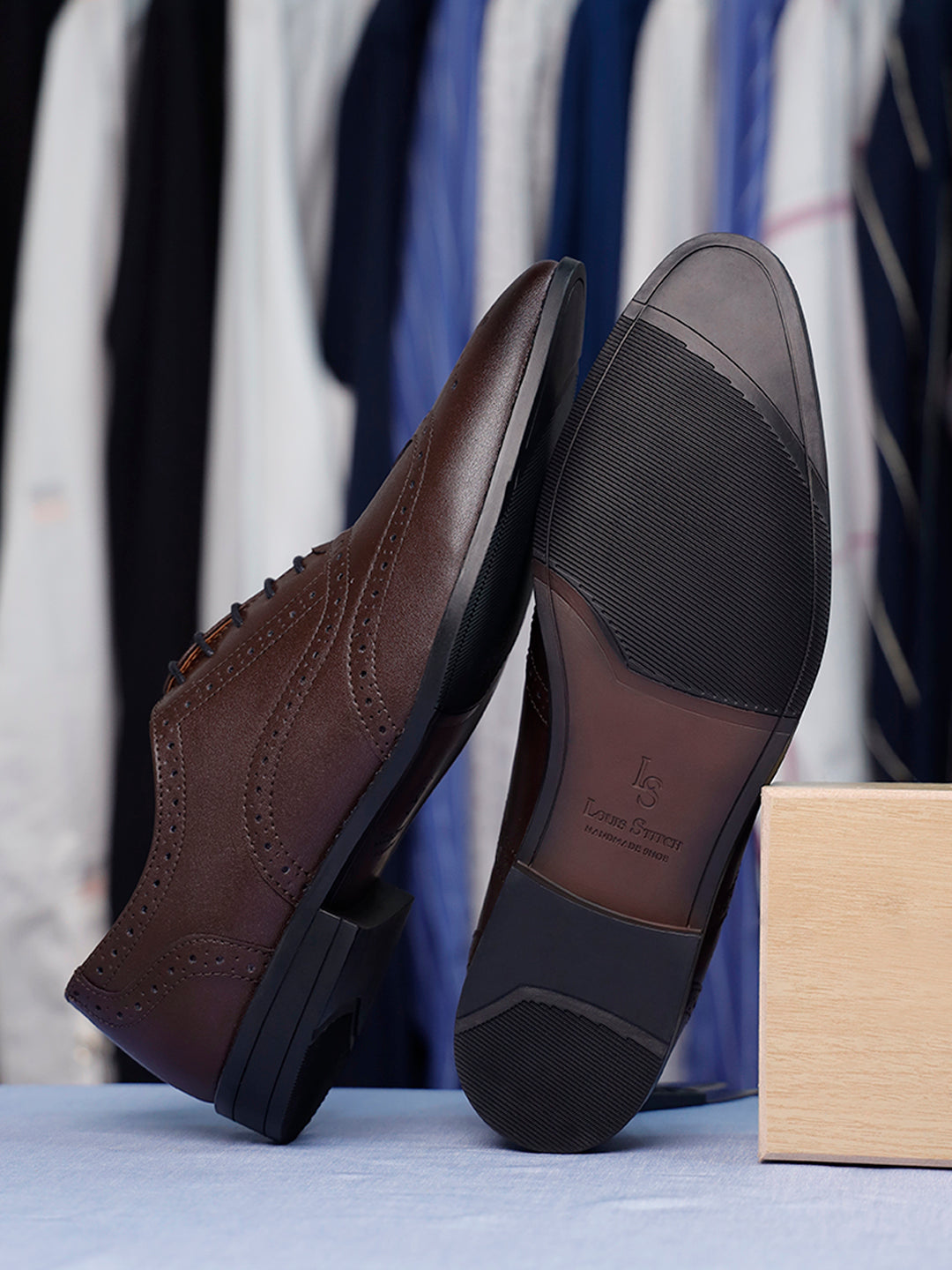 Brunette Brown Wingtip Brogue Style Comfortable Formal Lace Up Shoes