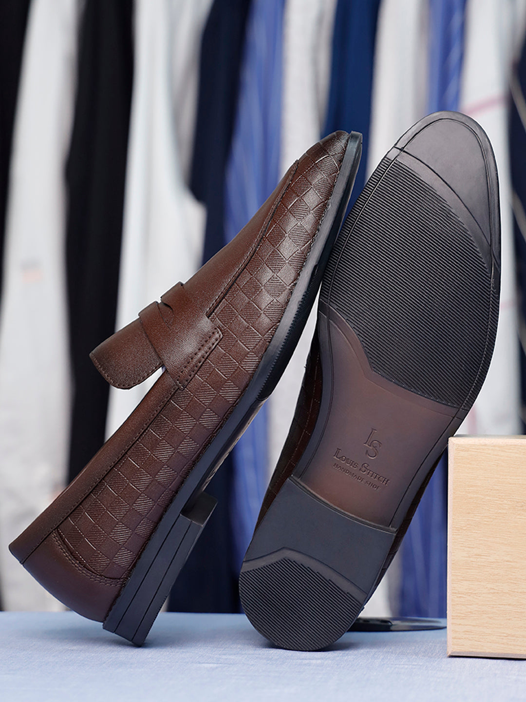 Brunette Brown Embossed Moccasins Slipons